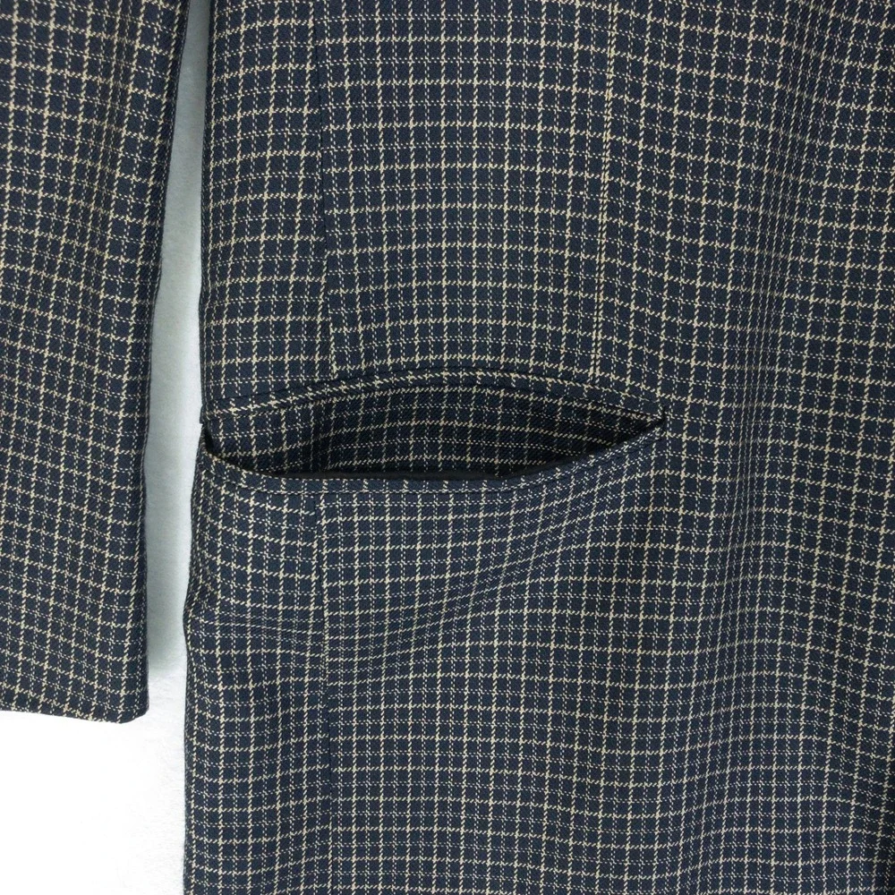 Burberrys Blazer Mens Size 48L Navy Blue Check Pattern Two Button Sport Coat